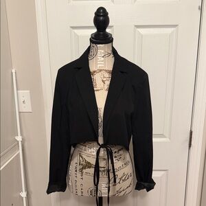 Cropped Black Blazer with tie front LARGE NEW